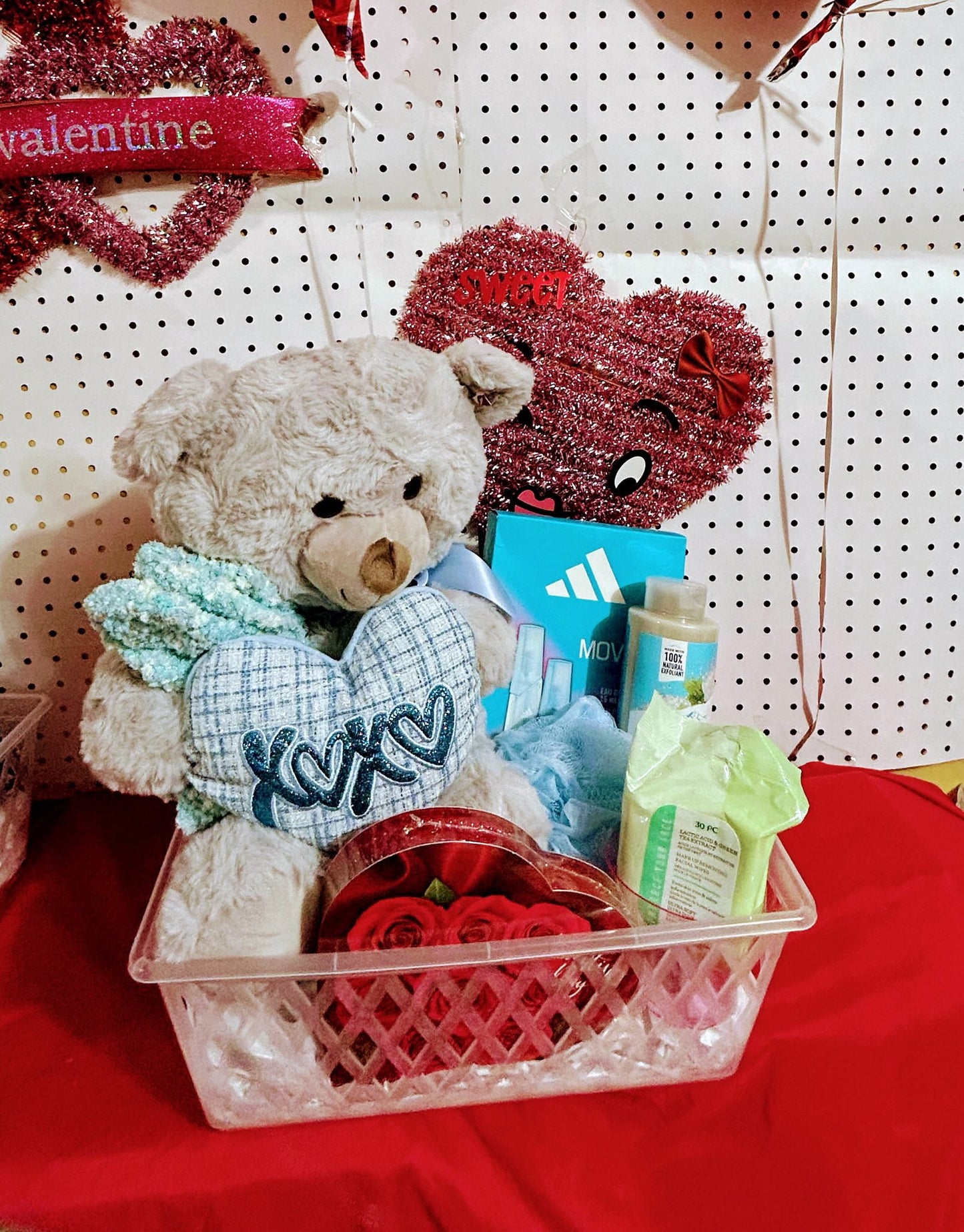 Valentine Day Teddy Bear Basket