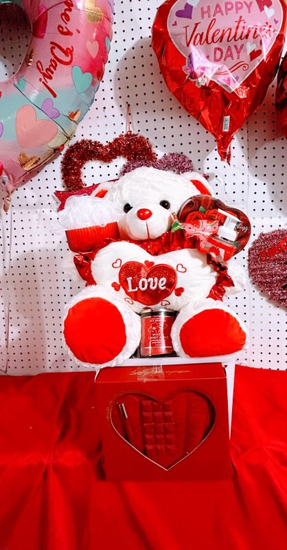 Valentine Day Plush Bear Basket
